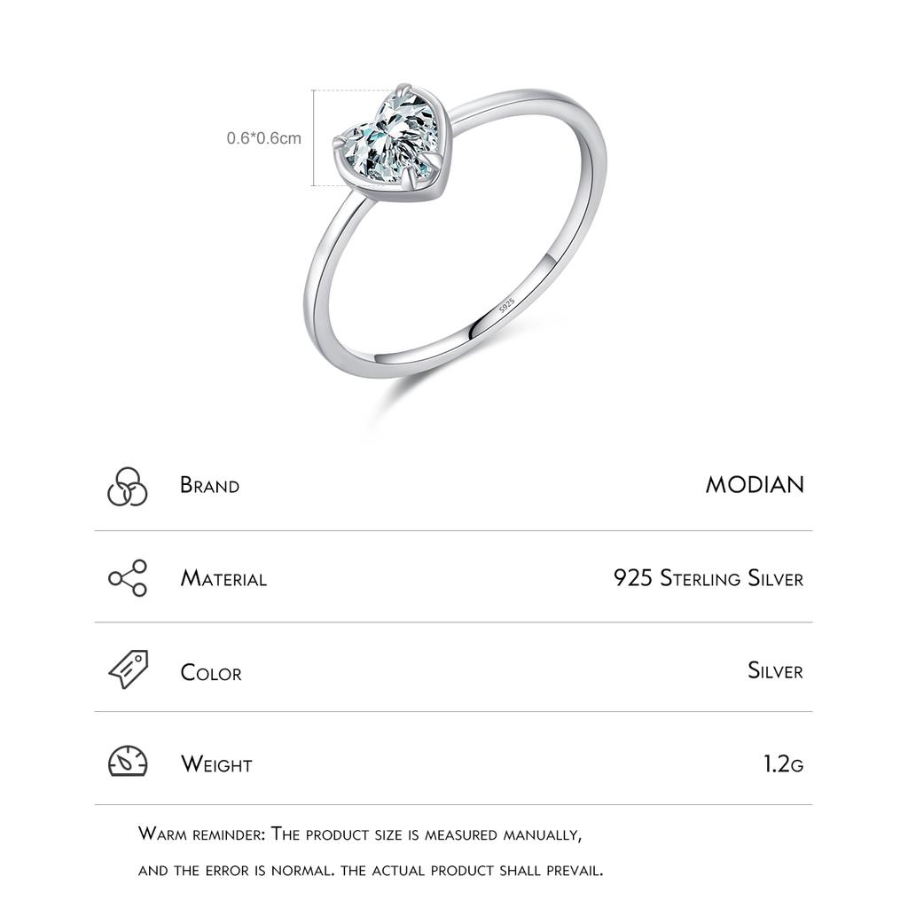 MODIAN 925 Silver Minimalism Romantic Hearts Zirconia Ring Classic Basic Wedding Rings For Women Fine Jewelry