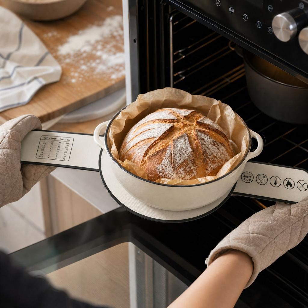 Round Silicone Bread Baking with Long Handles for Dough Transfer and Oven Baking