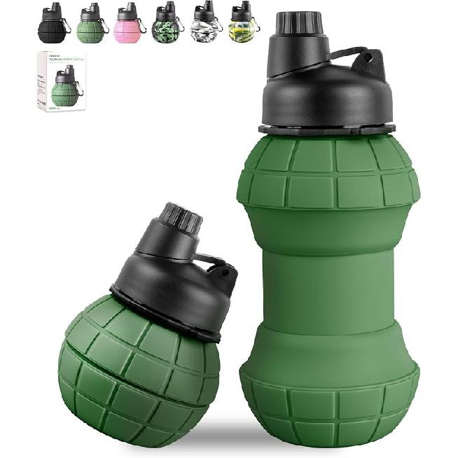 Collapsible Travel Water Bottles, 550ml Silicone Foldable Grenade Type Water Bottle, Leakproof Portable Expandable Water Bottles for Traveling,