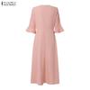 ZANZEA Women Casual Round Neck Flare Sleeve Elegant Lace Patchwork Long Dress
