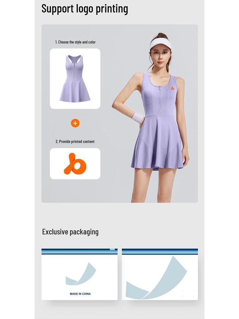 Women's Anti-Exposure Zipper Sports Dress - One-Piece Bra-Free for Running & Outdoor Fitness