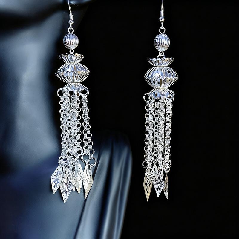 Ethnic style earrings Alloy silver-plated Miao ethnic minority Dong Yi earrings Earrings