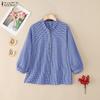 ZANZEA Women Plaid Print Casual Turn Down Collar 3/4 Sleeve Blouse