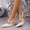 Fashion Retro Metal Chain Decoration Slingback Pumps Women Summer Elegant Pointed Toe Super High Heel Sandals Sexy Dress Party Shoes