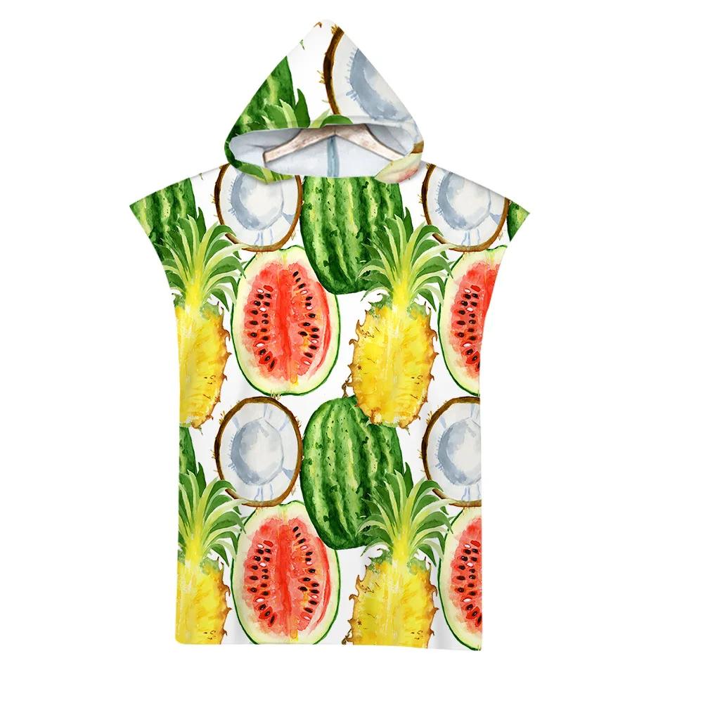 Hooded Bath Towel Robe Poncho Swimming Beach Towel Surf Man Lady Fast Quick Dry Bathrobe Beachwear-Fruit Watermelon Dragon Fruit