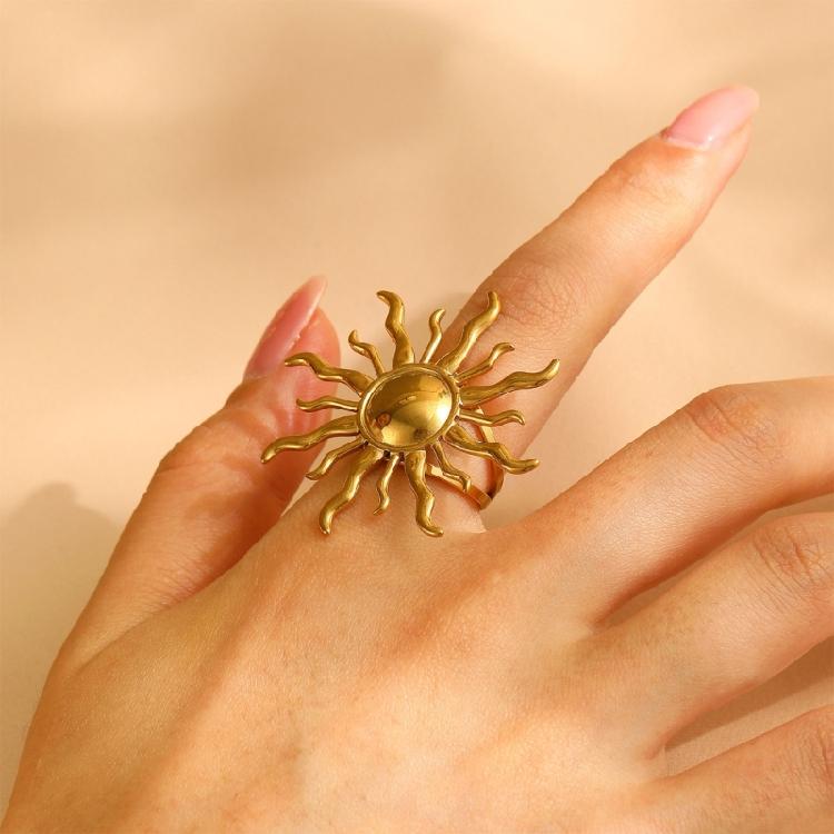 Simple Rings Adjustable Rings Sun/Heart Opening Rings Stainless Steel Texture Fashion Rings Suitable for Wedding Parties