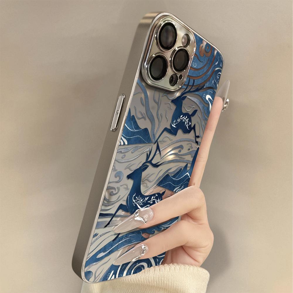 Dark Blue Cat Is Suitable for Apple 17promax16 New 15 Mobile Phone Case iPhone13 Mirror Apple 17 Mirror