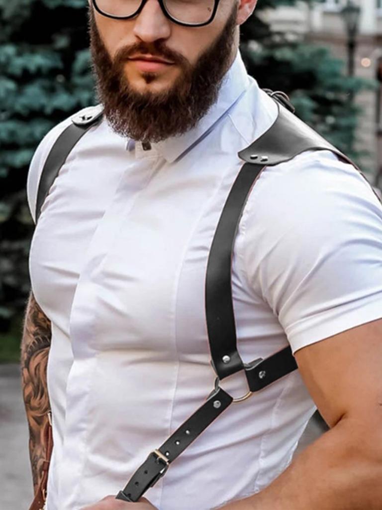 Men Fashion Studded Decor Gothic Punk Leather Harness Vest With Studs Suspenders Belt Shoulder Strap Clothing Accessories