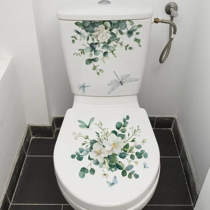 2pc Plant Toilet Sticker, Fresh Flowers Decals, Removable Waterproof Stickers, Vinyl Sticker, Suitable For Decorating Toilets