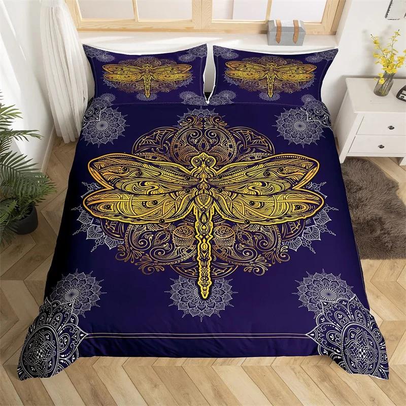 Comforter Dragonfly King Queen Size Chic Animal Comforter Microfiber Bohemia Mandala Bedding Set Flowers Bed