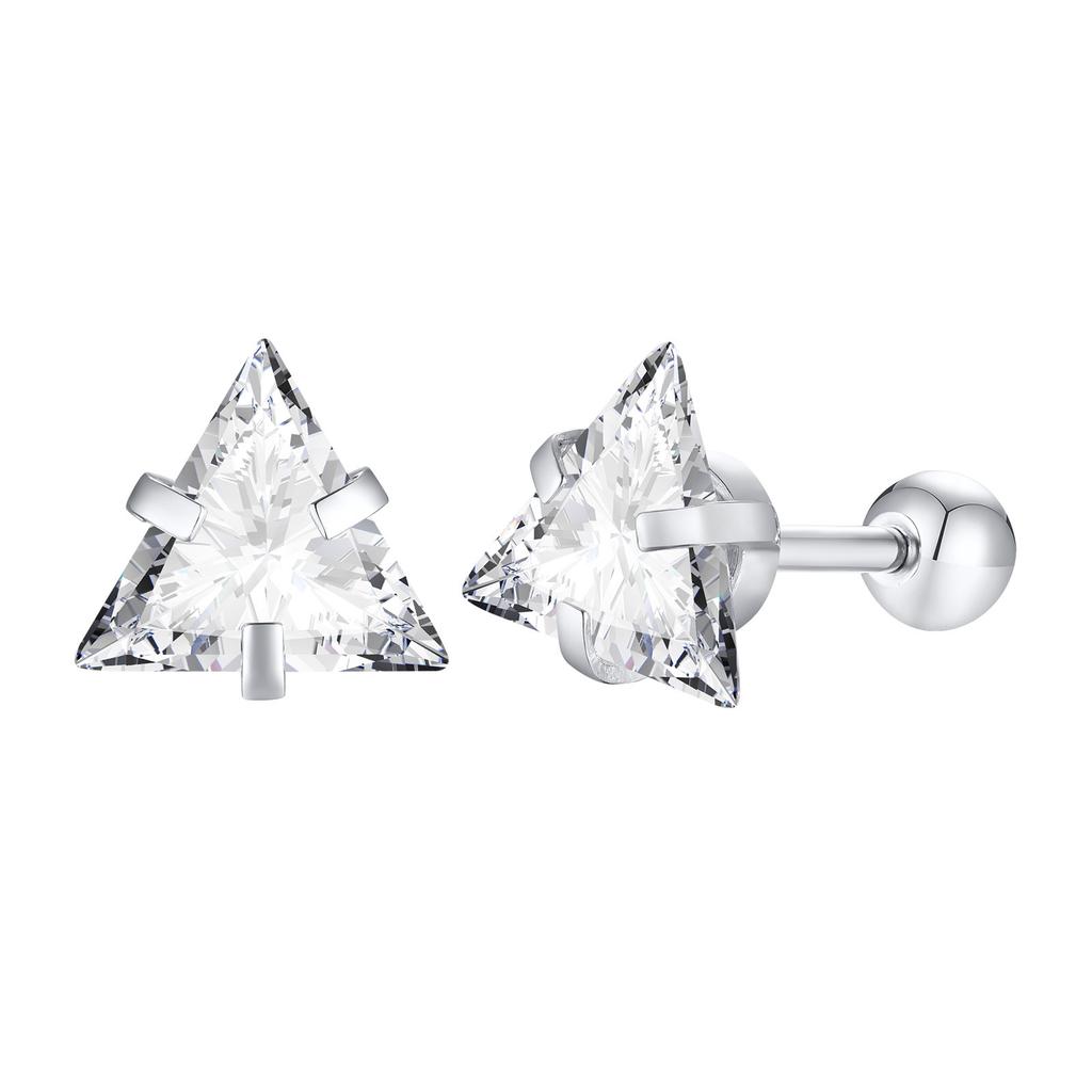 Vnox Cool Punk Triangle Stud Earrings for Men Jewelry, Anti Allergy Stainless Steel Geometric Ear Clip Accessory,1 Piece/ Pair