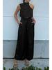 Damen Ärmelloses Stehkragen Crop Top & Weitbein Hose Set