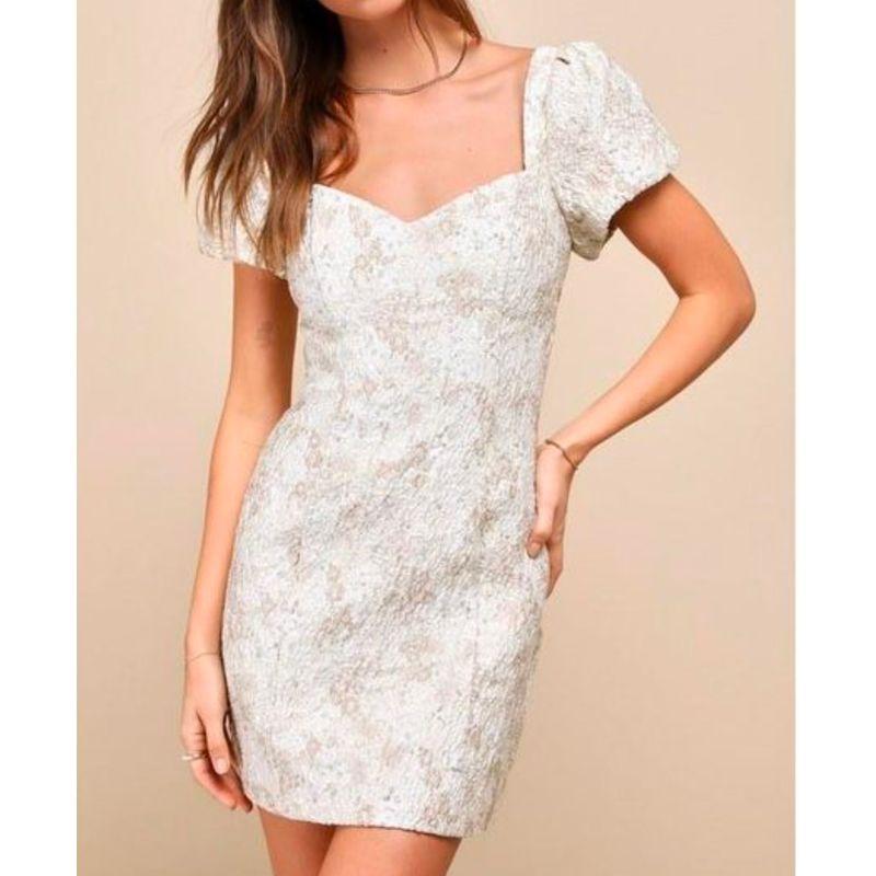 

Export Lu s Exquisite Bright Silk Thread V Neck Sexy Sexy Fashion Puff Sleeve Summer New Arrival Small Size Dress Gold XS