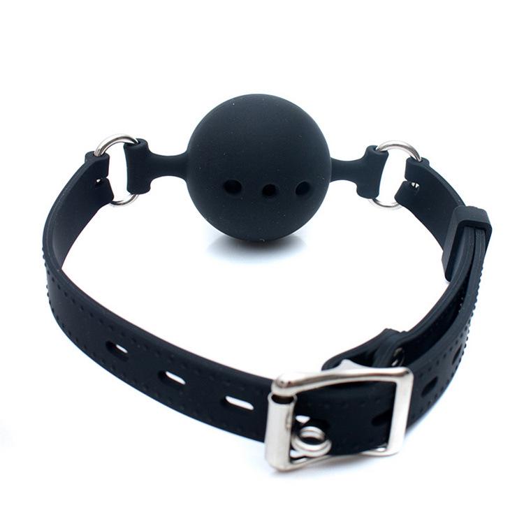 Icele Silicone Oral Sex Gag: Black, Soft Gel Ball with Hole In Various Sizes for Erotic Play.