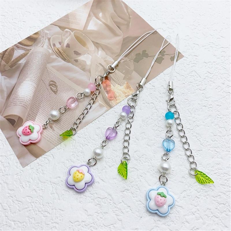 Elegant Acrylic Bead Phone Chain Phone Charm Pendant Portable Keychain Flower and Heart Leaves for Women's Fashion