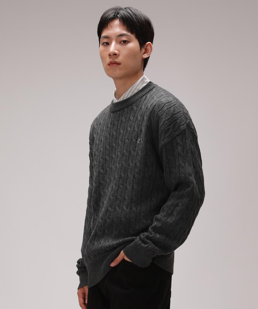 Dibellobeu Soft Round Overfit Cable Knit_Charcoal