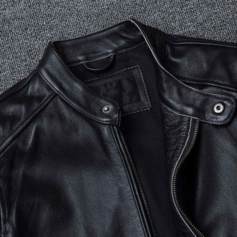 Top Layer Cowhide Slim Fit Stand Collar Motorcycle Suit Men 'S Leather Jacket Soft Cowhide Large Size Jacket Fashion