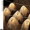 Halloween LED Ghost String Lights Flickering Pumpkin Lights Hanging Decoration Pumpkin Indoor/Outdoor Halloween Porch Decor