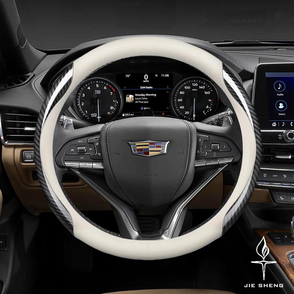For Cadillac Escalade Deville DTS SRX XT4 XT5 XTS ATS BLS CT4 CT5 CT6 CTS SLR SLS Car Carbon Fiber Leather Steering Wheel Cover
