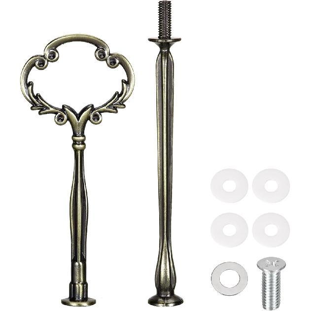 uxcell 1 Set Cake Tray Stand Handle Cupcake Dessert Plate Hardware Fitting Holder Rod Stand Handle for Cake Stand Wedding Party, 2-Tiers Flower Gold