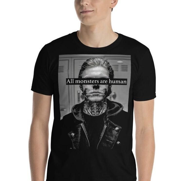 All Monsters Are Human Skull Face Gothic Goth Horror Short-Sleeve Unisex T-Shirt