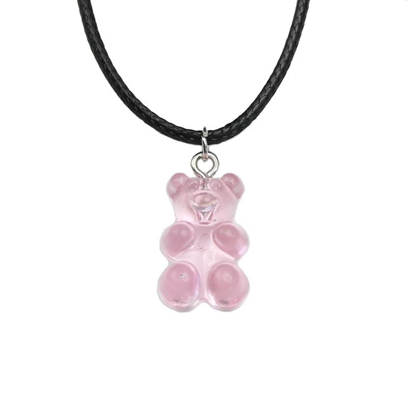 Handmade 11 Colors Candy Cartoon Bear Chokers Chain Necklaces Cute Jelly Pendant For Women&Girl Daily Jewelry Party Gifts