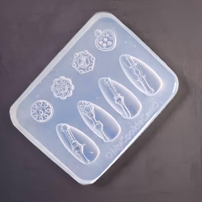 1Pc Cream Bow Bear 3D Silicone Nail Mold Diy Nail Art Decoration Flower Transparent Nail Template Manicure Design Tool