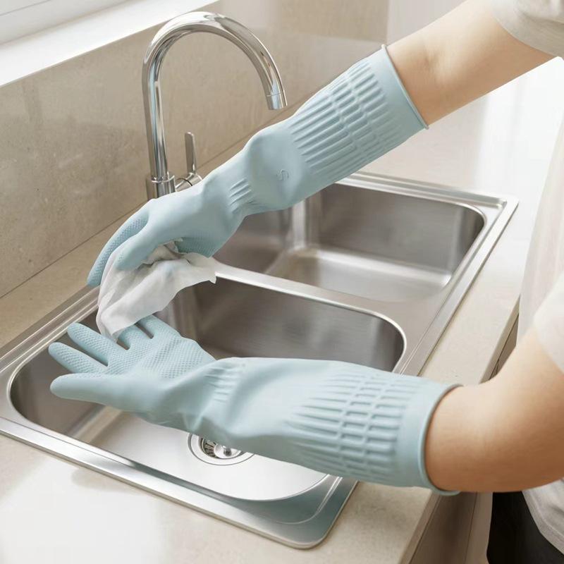 Extra Long Fleece-Lined Latex Dishwashing Gloves - Durable, Thickened Rubber for Household Cleaning