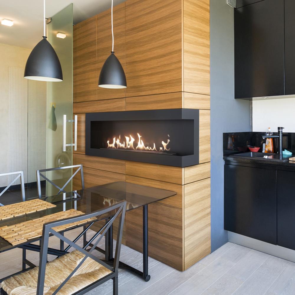Wandmontierter Bioethanolkamin DELTA rechtsseitig 120 cm TÜV