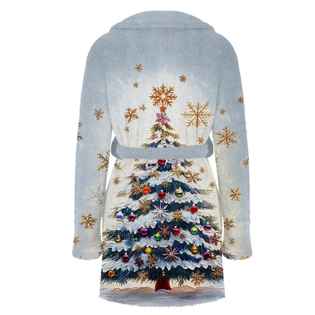 Women's Long-sleeved Fall And Winter Warm Bathrobe Home Clothing Plush Christmas Printing Pajamas Robe