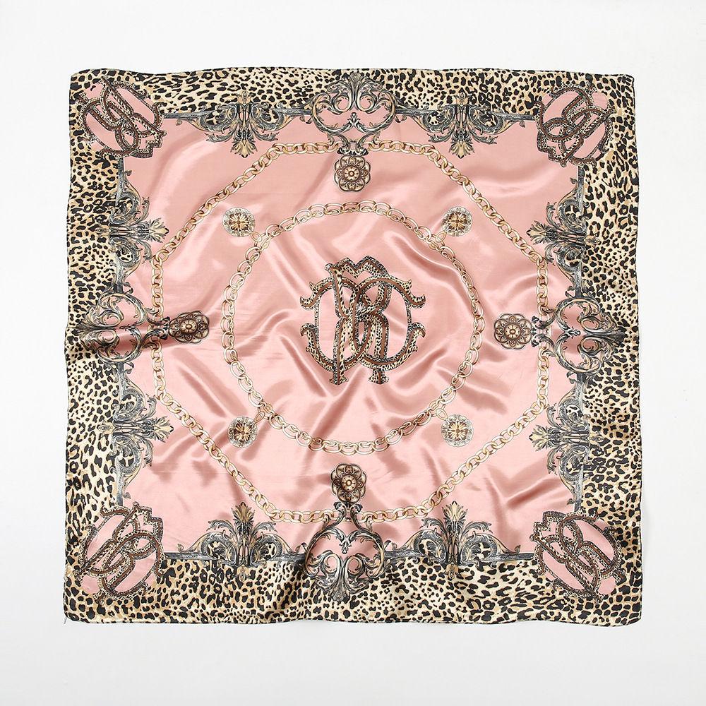 New Leopard Print Chain-embellished Satin Silk Scarf Headband, Versatile and Multi-purpose Faux Silk Scarf, Versatile Small Square Scarf