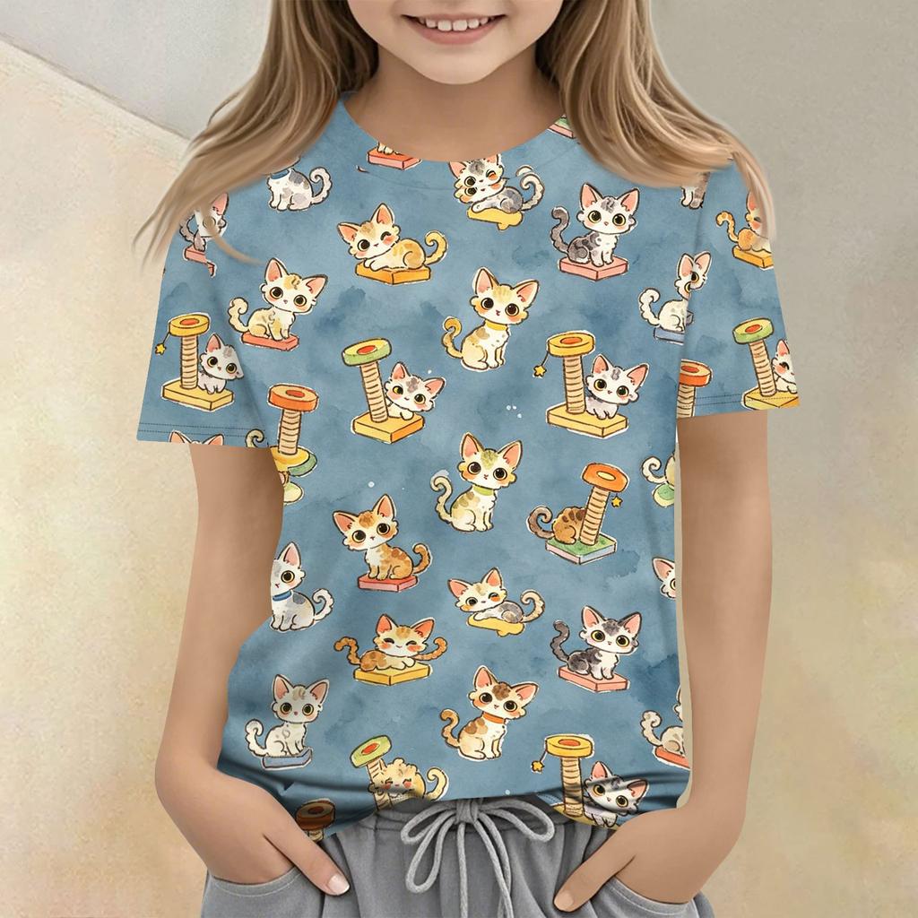 Kids Animal Print Crew Neck Short Sleeve Casual Loose Fit T Shirt Soft Lightweight Top for Boys and Girls Summer Wear