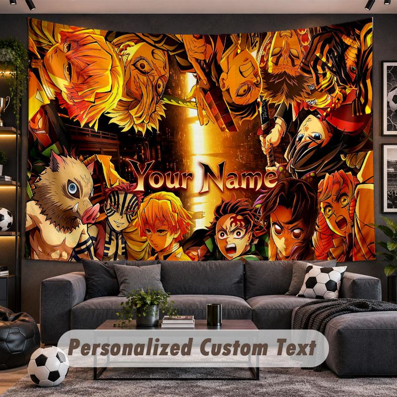 Wall Hanging Tapestry Custom NameDemon Slayer Pattern Personalized Printed Fabric Wall Decor