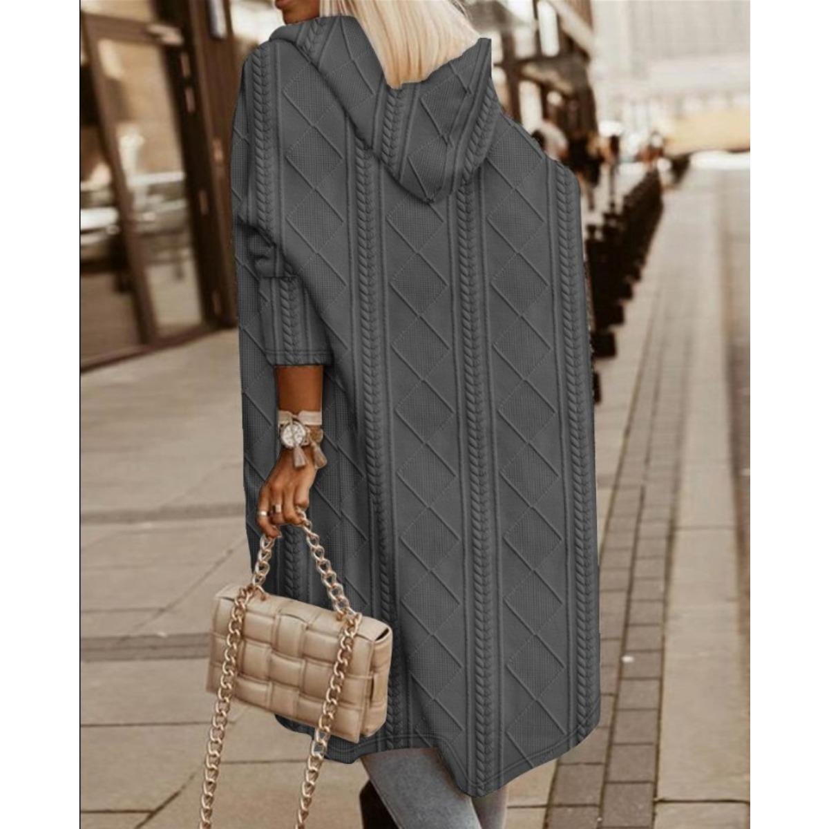 

Женский повседневный длинный кардиган с капюшоном и карманами - Бежевый, Круглый вырез, Длинный рукав, Мода осень/зима, Многослойность, Свитер-худи XXL серый