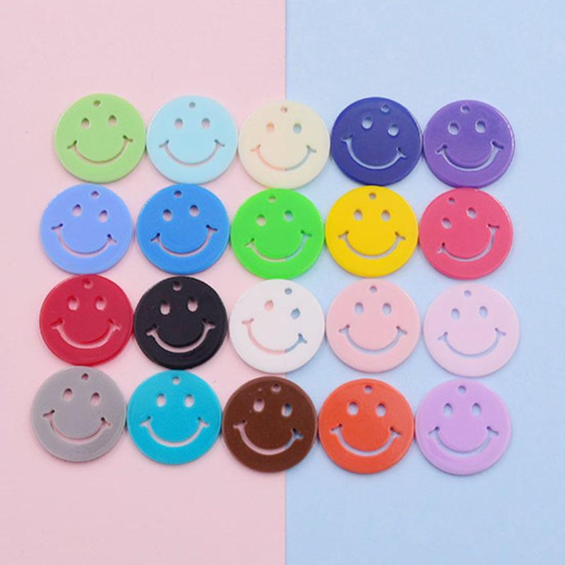 24mm Colorful Acrylic Double-Sided Smiley Face Pendant for DIY Earrings & Keychains