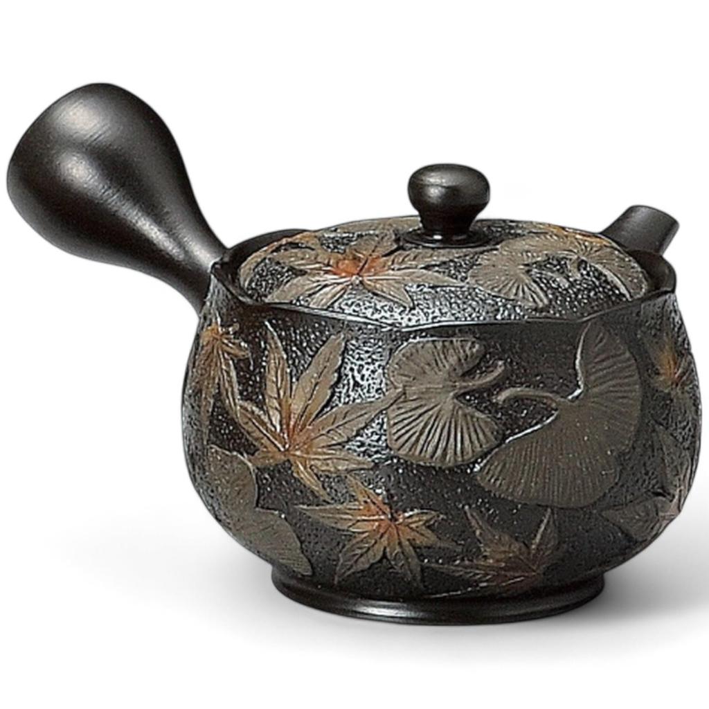 J-kitchens Green Tea Pot, Tokoname Ware, Obi-meshi (Striped Mesh) with Strainer, 270cc, Made In Japan
