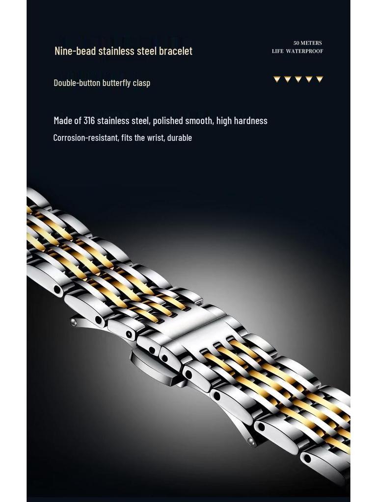 Pánské automatické mechanické hodinky Jinlong s průhledným dýnkem a motýlkovou sponou