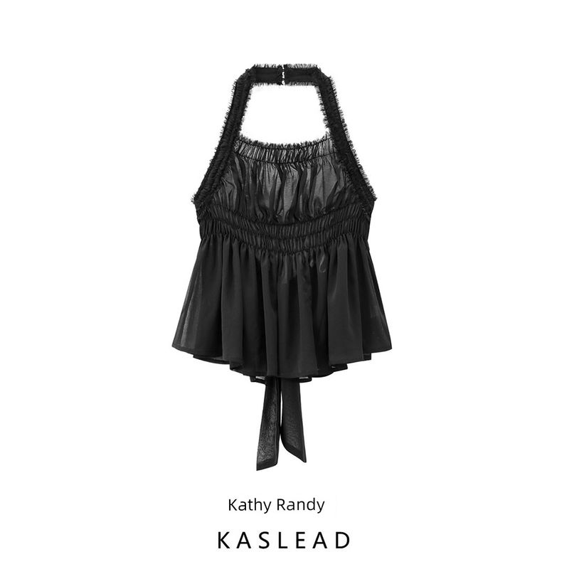Kaslead New Arrival Women's Clothing Fashion Style Fashion Ruched Decoration Hanging Collar Tops 7521247