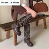 Vintage Rivet Women Western Cowgirl Boots Fashion Slip On Knight Long Booties Square Heels Shoes Largas De Mujer