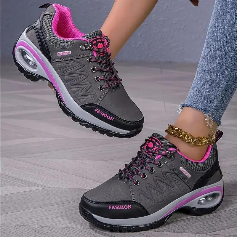 

Women s Fashion Sports Sneakers Breathable Knit Upper EVA Sole Hiking Shoes Outdoor Waterproof Camping Non - Slip Sports Shoes 36 сірий колір