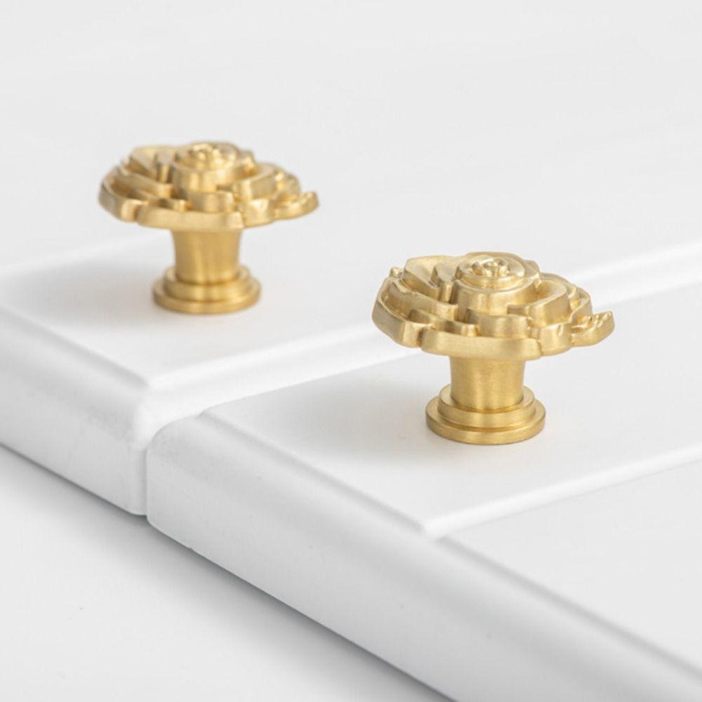 

Golden Kitchen Cabinet Knobs Rose Shape Wardrobe Handles Durable Drawer Pull Handles Wardrobe 1pc