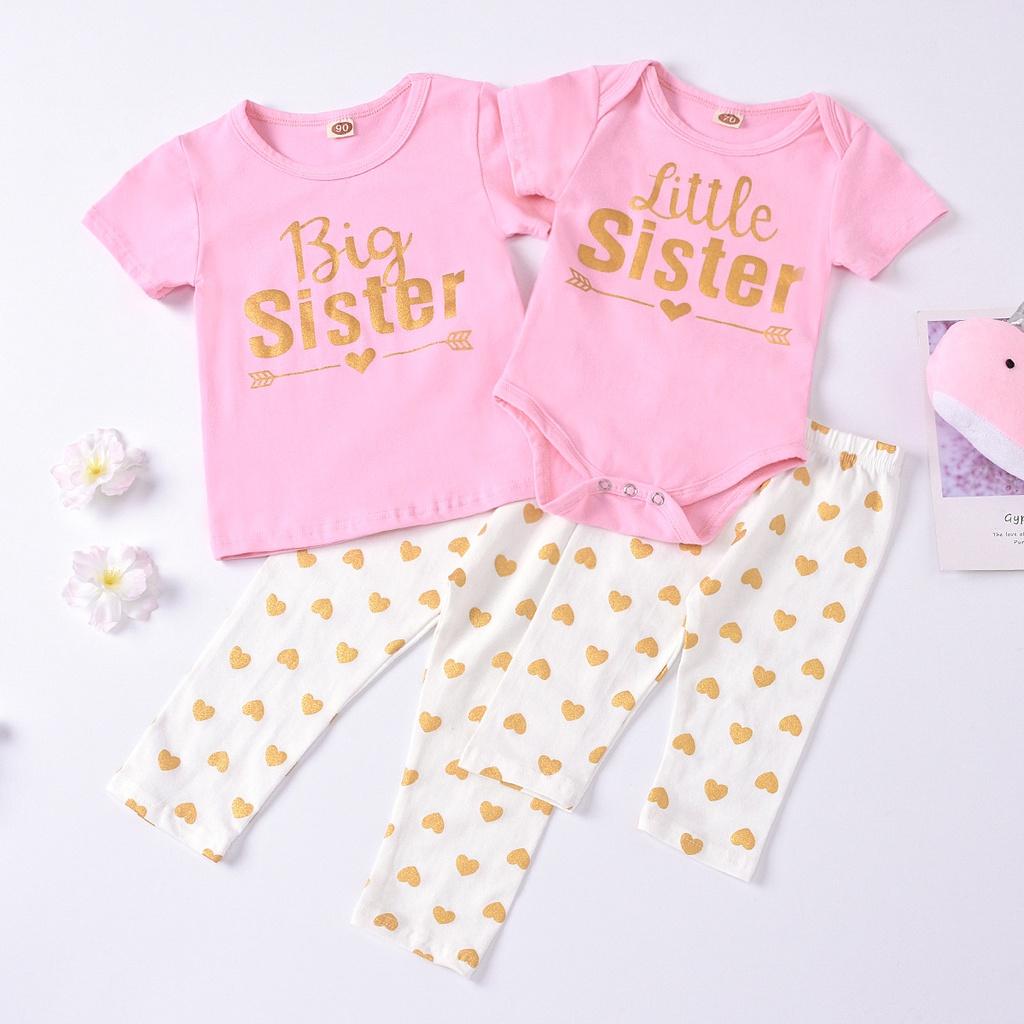 Girl Baby Newborn Romper Sisters Tshirt Tops Pants Leggings Outfits Family Set
