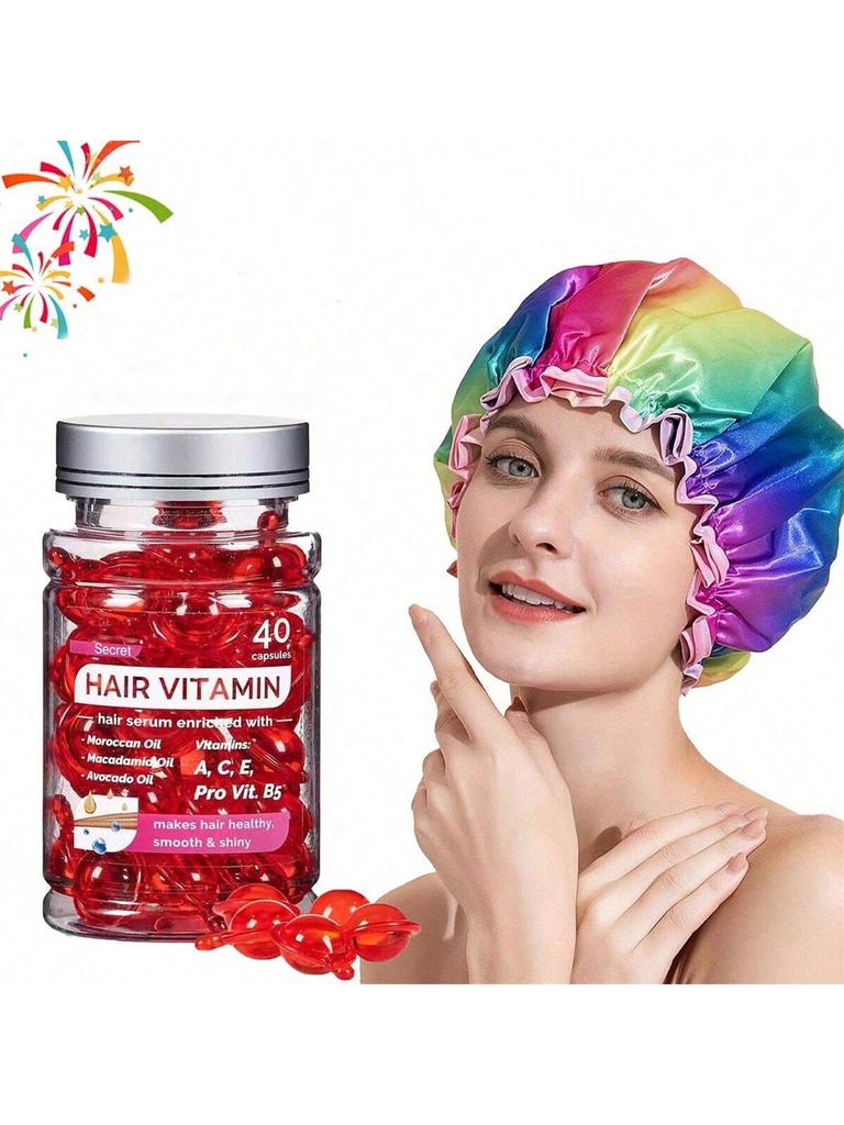 1Bottle+1Pc Shower Cap(Random Color) Hair Care Essential Oil Capsules HAIR VITAMIN Hair Hair Treatme