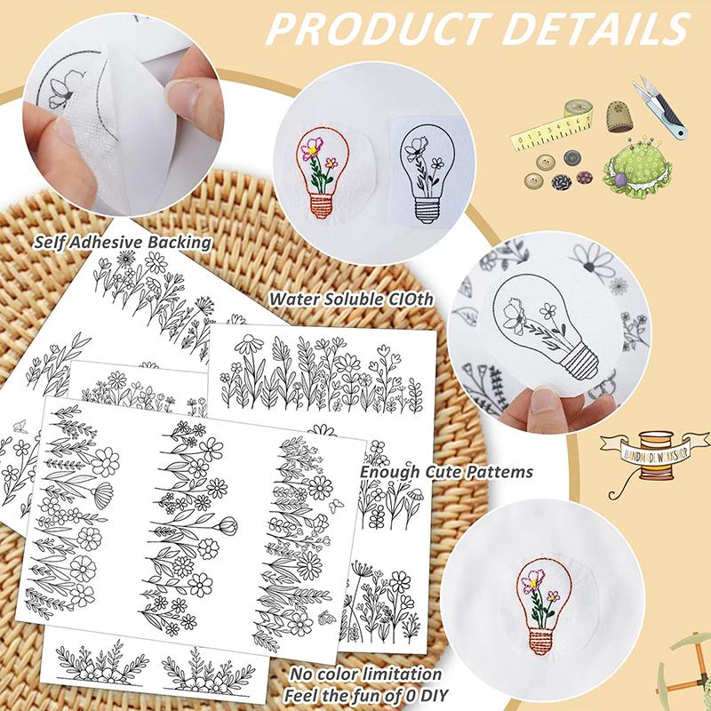 Water Soluble Stabilizer Embroidery Patterns, Stick And Stitch Embroider Paper Wash Away, Flower Floral Daisy Butterfly Designs