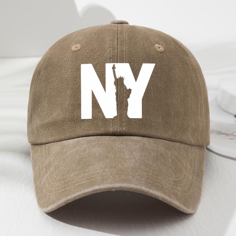 Unisex NY Goddess print soft top baseball cap, retro adjustable outdoor hat, suitable for sports, fishing, and hiking