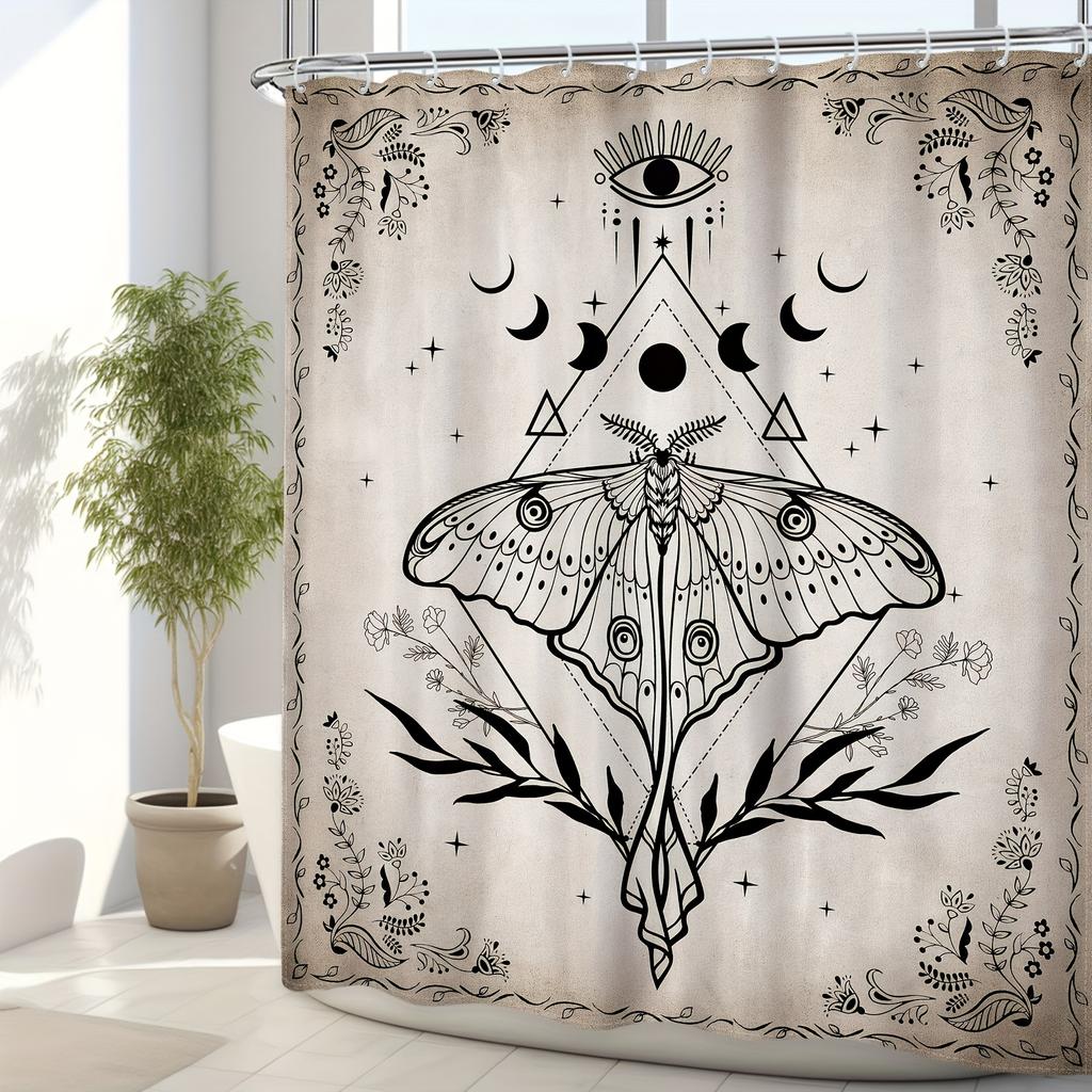 Mystical Moth with All-Seeing Eye Shower Curtain - Soft Microfiber for Bathroom - Perfect Gift for Esoteric and Nature Lovers