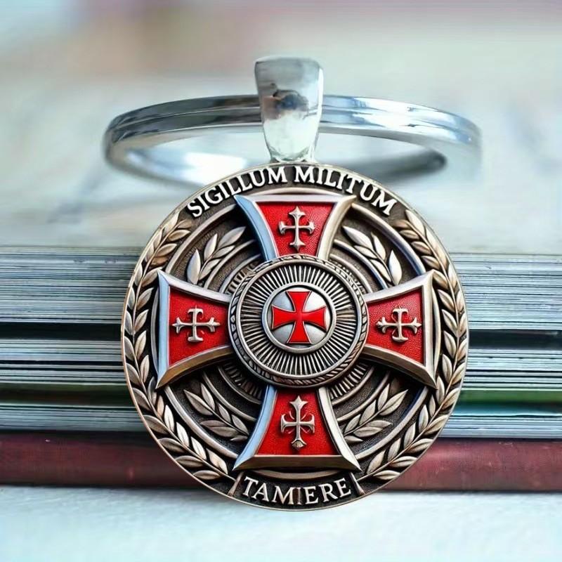 

Classic Red Cross Knight Round Alloy Keychain Gift For Friends And Family