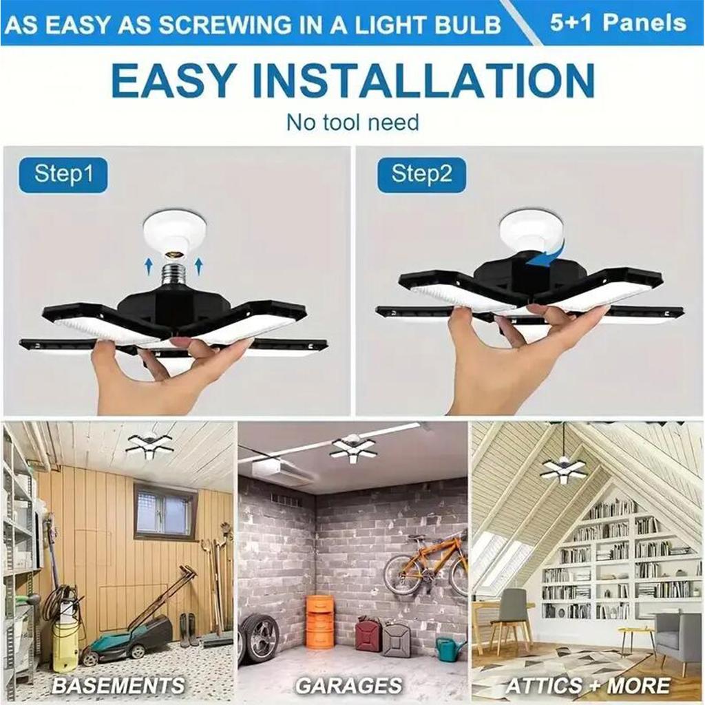 1pc garage lamp ceiling lighting, deformable shop lamp, adjustable panel, used in garage, workshop, attic and basement.