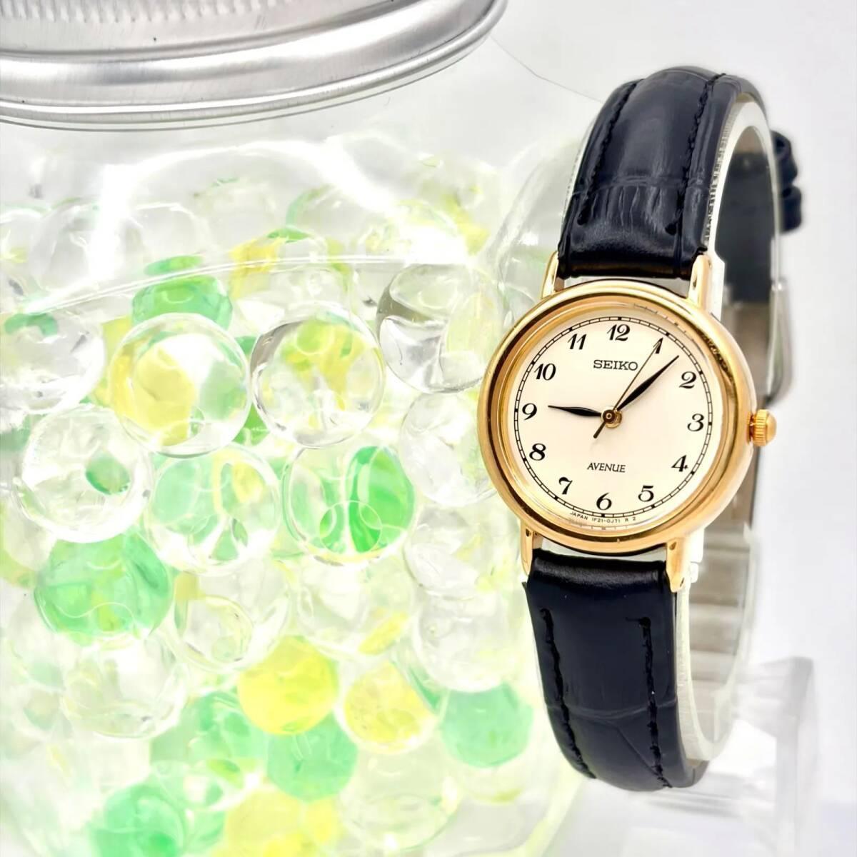 [Good Condition/New Battery] SEIKO AVENUE Women s Watch Gold 1F21-0C40 080294 New Belt Engraved