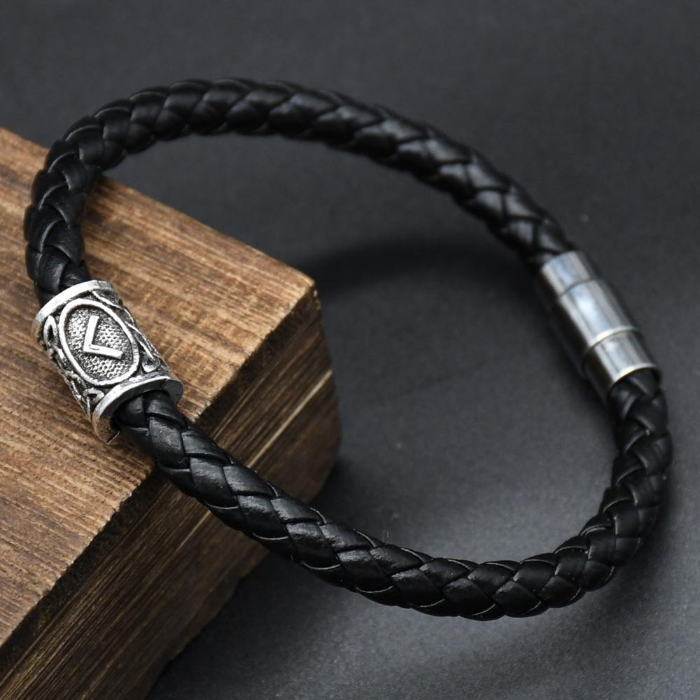 Men Leather Viking Bracelets Rune Charms Beads Valknut Amulet DIY Bracelets Bangles Jewelry